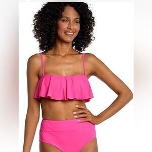 La Blanca SZ 10 Island Goddess Bandeau Bikini Swim Top! Ruffled Pop Pink 💕🌸👙 LN!